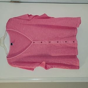 Old Navy Short Sleeve Slub Knit Full Button Henley, XXL, Pink